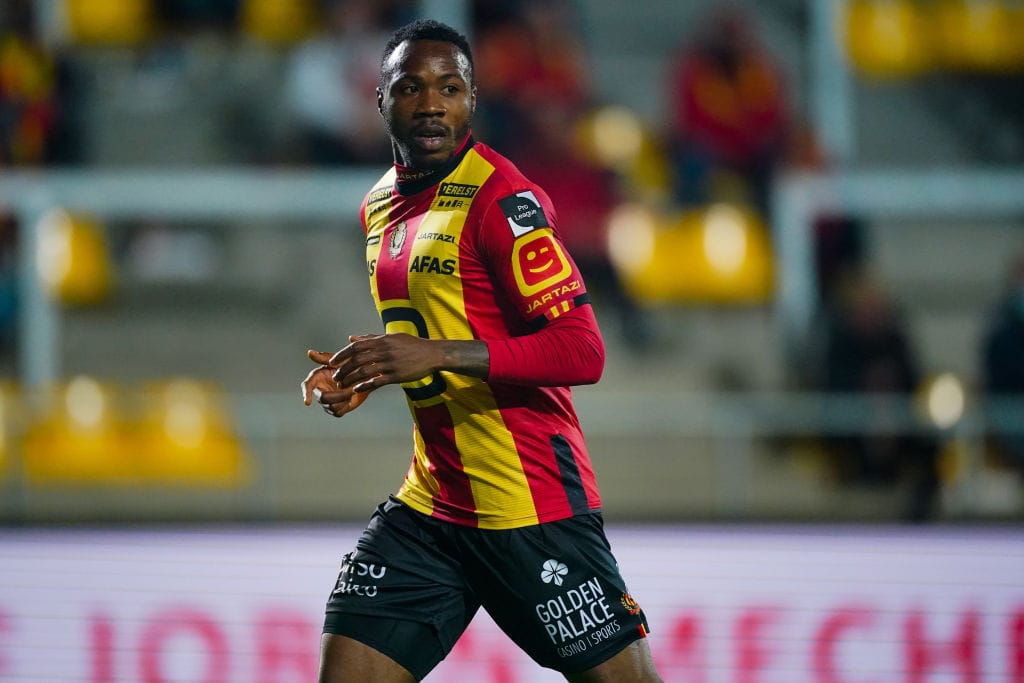 MECHELEN, BELGIUM - SEPTEMBER 26: William Togui of KV Mechelen during the Jupiler Pro League match between KV Mechelen and Sint Truiden VV at Achter de Kazerne on september 26, 2020 in Mechelen, Belgium. (Photo by Jeroen Meuwsen/BSR Agency/Getty Images)