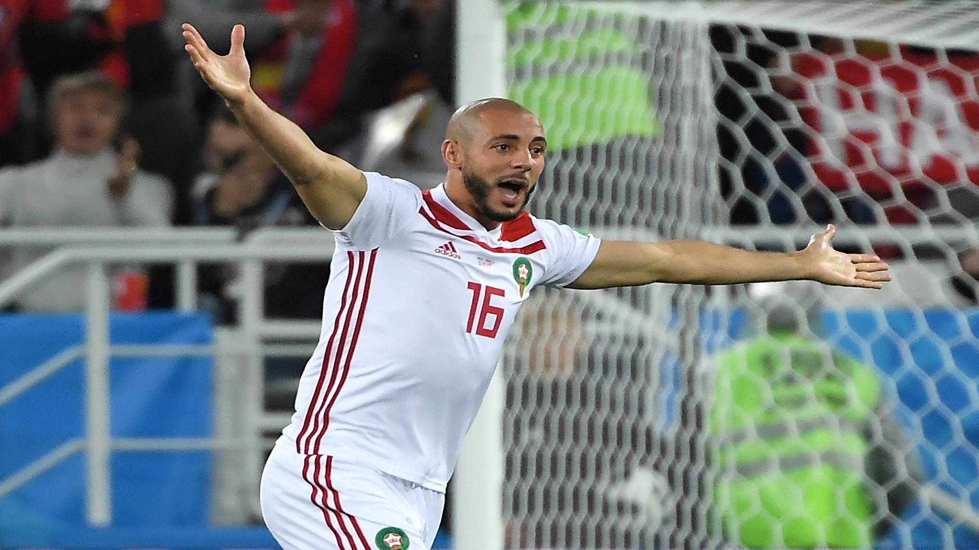 Morocco's forward Noureddine Amrabat gestures during the Russia 2018 World Cup Group B football match between Spain and Morocco at the Kaliningrad Stadium in Kaliningrad on June 25, 2018. (Photo by Patrick HERTZOG / AFP) / RESTRICTED TO EDITORIAL USE - NO MOBILE PUSH ALERTS/DOWNLOADS (Photo credit should read PATRICK HERTZOG/AFP/Getty Images)