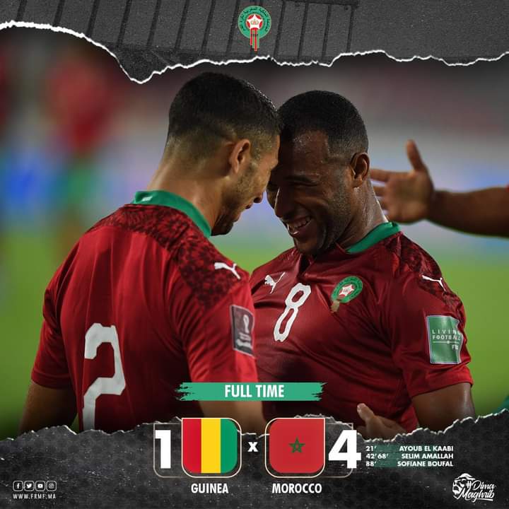 المنتخب الوطني المغربي يسحق منتخب غينيا ومباراة الحسم تفصله عن كأس العالم بقطر العام القادم