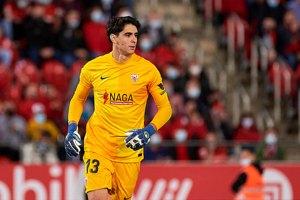 MALLORCA, SPAIN - OCTOBER 27: Yassine Bounou "Bono" of Sevilla looks on during the LaLiga Santander match between RCD Mallorca and Sevilla FC at Estadio de Son Moix on October 27, 2021 in Mallorca, Spain. (Photo by Cristian Trujillo/Quality Sport Images/Getty Images)