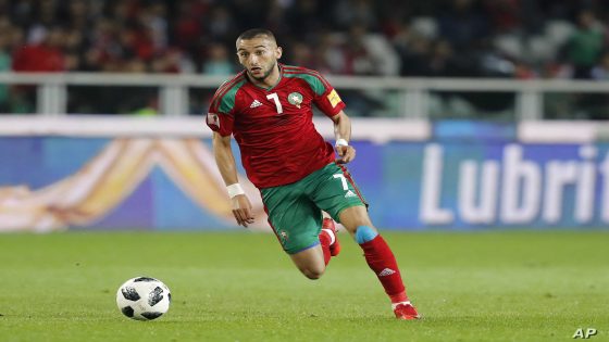 Morocco's Hakim Ziyech controls the ball during a friendly soccer match between Serbia and Morocco in Turin, Italy, Thursday, March 22, 2018. (AP Photo/Antonio Calanni)