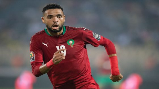 YAOUNDE, CAMEROON - JANUARY 18: YOUSSEF EN-NESYRI of Morocco during the Group C Africa Cup of Nations (CAN) 2021 match between Gabon and Morocco at Stade Ahmadou Ahidjo in Yaounde on January 18, 2022. (Photo by Visionhaus/Getty Images)