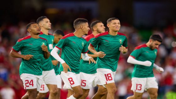 SEVILLE, SPAIN - SEPTEMBER 27: Amine Harit, Azzedine Ounahi, Samy Mmaee, Ilias Chair of Morocco warm up prior to a friendly match between Paraguay and Morocco at Estadio Benito Villamarin on September 27, 2022 in Seville, Spain. (Photo by Fran Santiago/Getty Images)