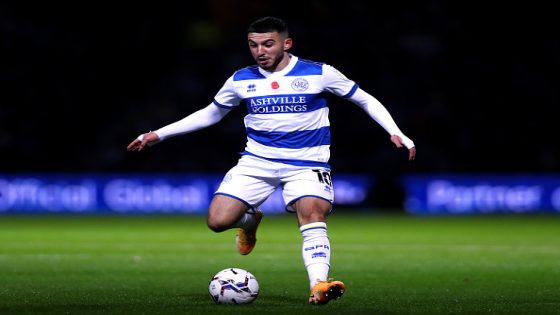LONDON, ENGLAND - OCTOBER 29: Ilias Chair of Queens Park Rangers controls the ball during the Sky Bet Championship match between Queens Park Rangers and Nottingham Forest at The Kiyan Prince Foundation Stadium on October 29, 2021 in London, England. (Photo by Chloe Knott - Danehouse/Getty Images)