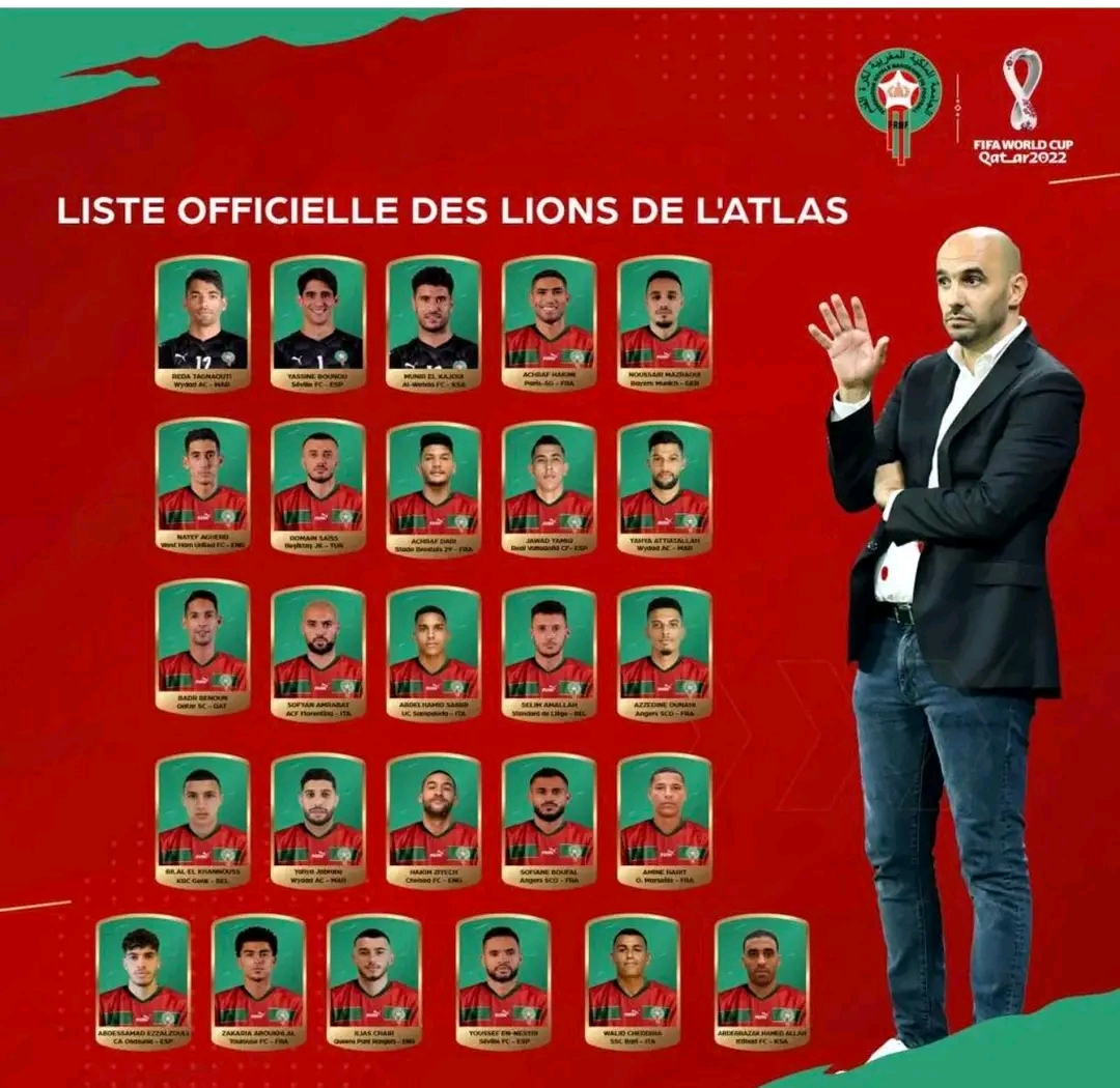 وليد الركراكي مدرب منتخب المغرب يعلن مفاجٱت في القائمة النهائية لأسود الأطلس التي ضمت 26 لاعبا للمشاركة في نهائيات كأس العالم "قطر 2022