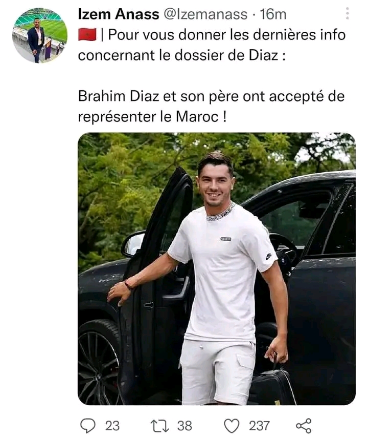 عاجل..والد مهاجم ميلان الإيطالي إبراهيم دياز يقبل دعوة المنتخب الوطني المغربي و اللاعب يغير موقفه