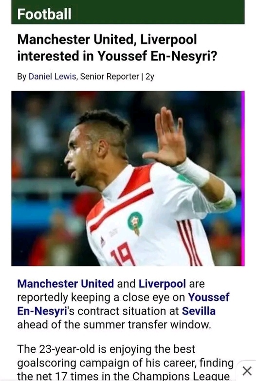صراع ليفربول الانجليزي و مانشيستر يونايتد للتعاقد مع الدولي المغربي يوسف النصيري لاعب إشبيلية الإسباني 