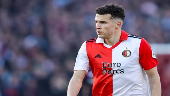 ROTTERDAM, NETHERLANDS - APRIL 13: Oussama Idrissi of Feyenoord Rotterdam looks on during the UEFA Europa League quarterfinal first leg match between Feyenoord and AS Roma at Feyenoord Stadium on April 13, 2023 in Rotterdam, Netherlands. (Photo by NESimages/Herman Dingler/DeFodi Images via Getty Images)
