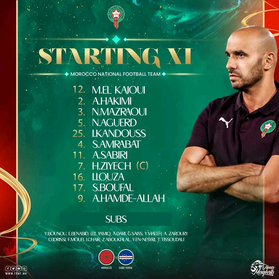 غياب ياسين بونو و دخول حمد الله.. وليد الركراكي يحدث تغييرات كبيرة في المنتخب الوطني المغربي في مواجهة منتخب الرأس الأخضر