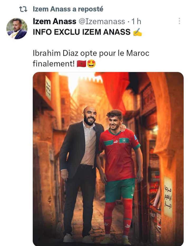 إبراهيم دياز مهاجم ريال مدريد الإسباني بالمنتخب الوطني المغربي و دي لافونتي يقدم خدمة كبيرة لوليد الركراكي