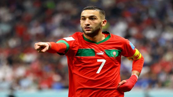 Soccer Football - FIFA World Cup Qatar 2022 - Semi Final - France v Morocco - Al Bayt Stadium, Al Khor, Qatar - December 14, 2022 Morocco's Hakim Ziyech reacts REUTERS/Carl Recine