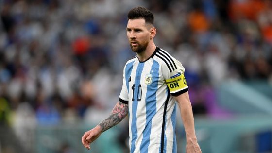 LUSAIL CITY, QATAR - DECEMBER 09: Lionel Messi of Argentina looks on during the FIFA World Cup Qatar 2022 quarter final match between Netherlands and Argentina at Lusail Stadium on December 09, 2022 in Lusail City, Qatar. (Photo by Dan Mullan/Getty Images)