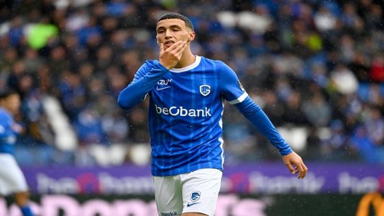 GENK, BELGIUM - SEPTEMBER 18 : El Khannous Bilal midfielder of KRC Genk looks dejected during the Jupiler Pro League match between KRC Genk and KAA Gent at the Cegeka Arena on September 18, 2022 in Genk, Belgium, 18/09/2022 ( Photo by Philippe Crochet / Photo News via Getty Images)