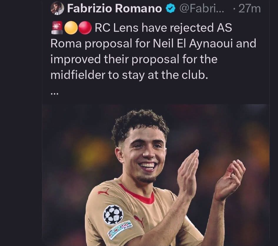 روما الإيطالي لانس الفرنسي يُغلق الباب أمام روما بشأن نايل العيناوي